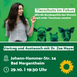 Vortrag und Austausch mit MdB Dr. Zoe Mayer zum Thema Tierschutz am 29.10.2024 im Mittelstandszentrum Bad Mergentheim